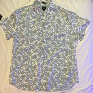 J-CREW Men's LARGE  Blue Leaf Print button up Shirt